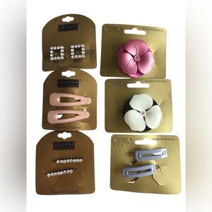 Camilla Paris z& dcnl Hair Barrette Accessories Lot - Pink, White, Black, Gray